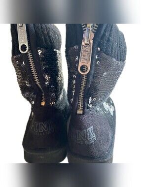 PINK Victoria’s Secret Black Sequin Slipper Boots | Size 7-8 | Like-New